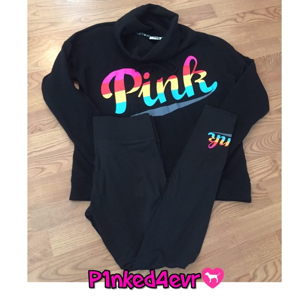 VS PINK Ombré Rainbow Black Cowl Neck & Leggings - Picture 2 of 7